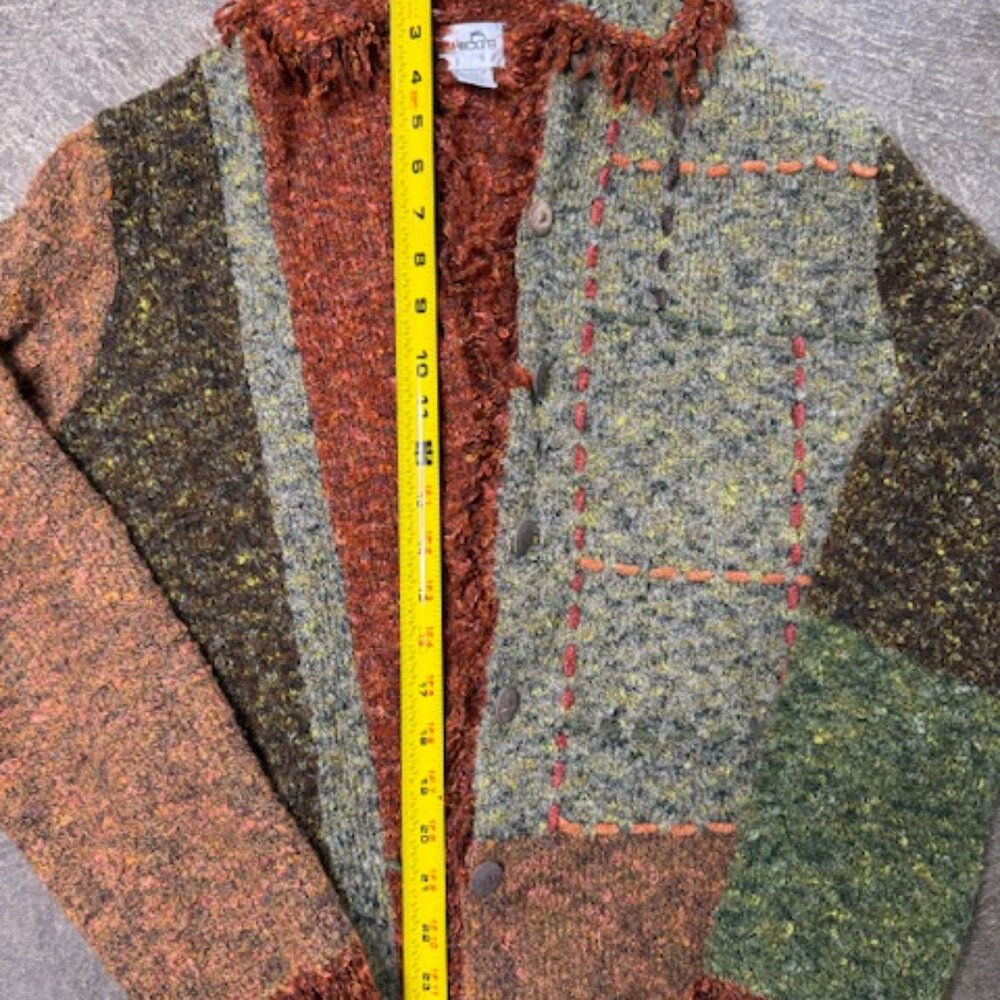 Boho Patchwork Sweater Womens Small Multicolor Fu… - image 4
